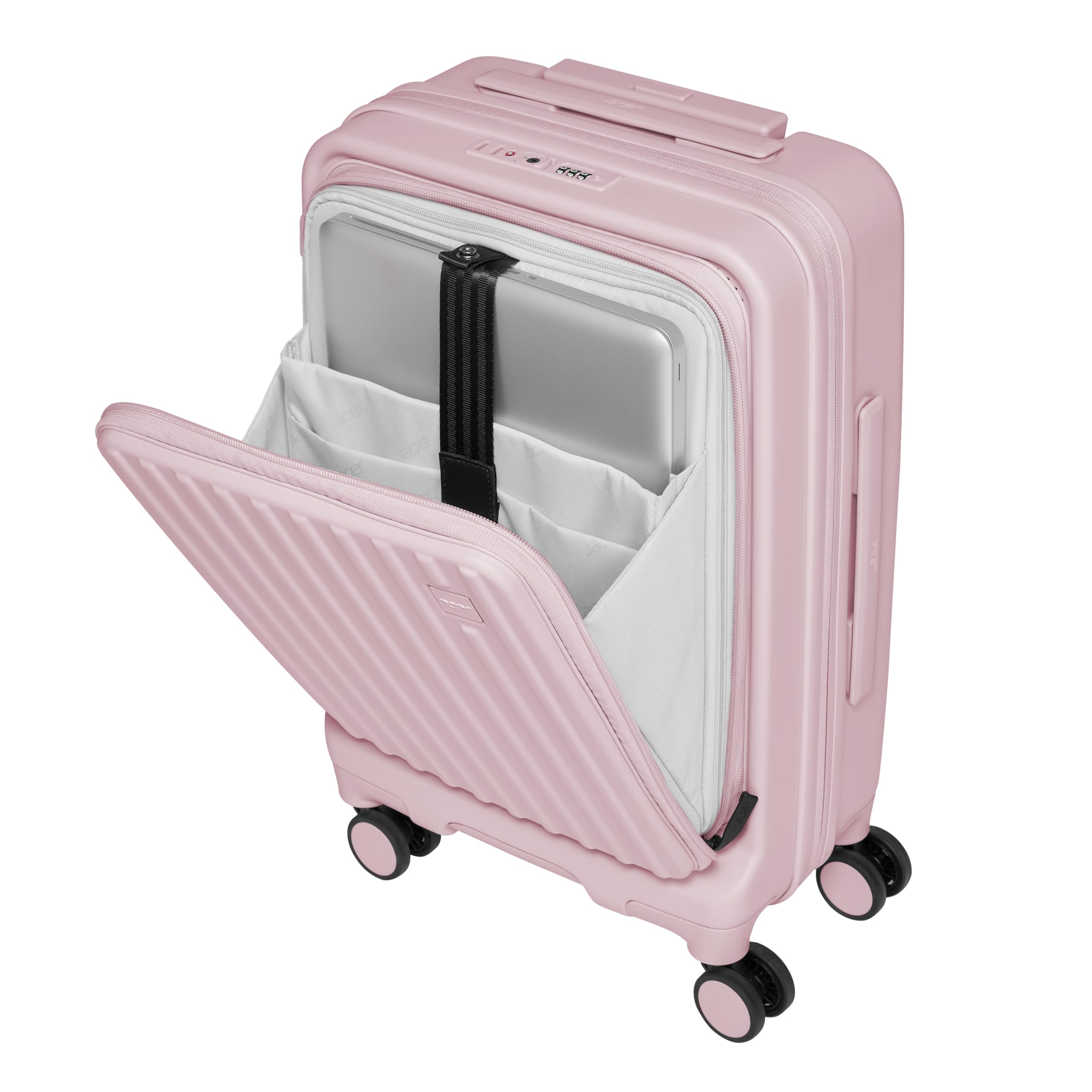 acer Barcelona Hardside Expandable 20-Inch Carry-On Luggage Laptop Bag | 360 Degree Silent Spinner Wheels | Front-Opening Design | Post-Consumer Recycled Plastics | TSA Approved Lock | Crystal Pink - Image 6