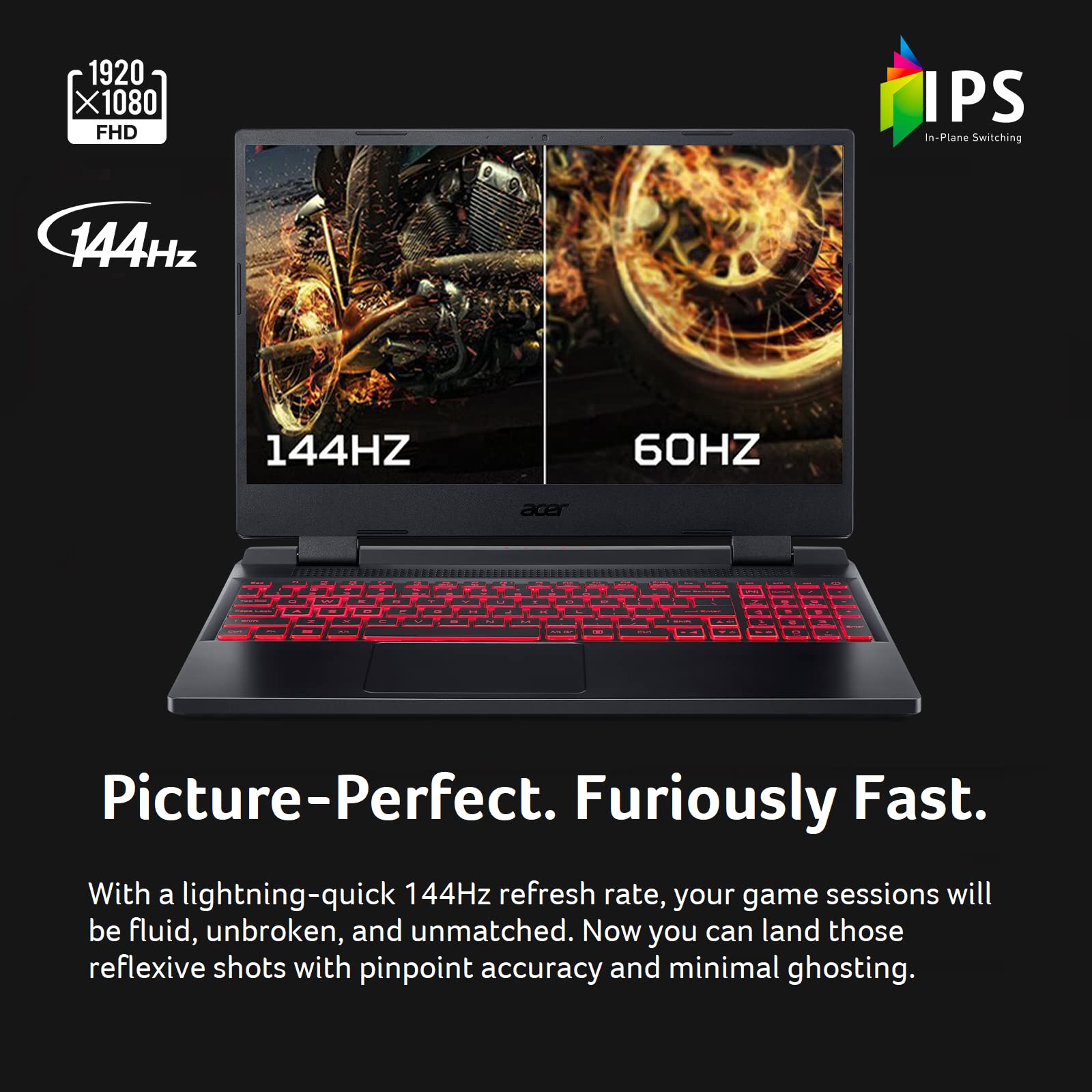 Acer Nitro 5 AN515-58-525P Gaming Laptop | Intel Core i5-12500H | NVIDIA GeForce RTX 3050 Laptop GPU | 15.6" FHD 144Hz IPS Display | 8GB DDR4 | 512GB PCIe Gen 4 SSD | Killer Wi-Fi 6 | Backlit Keyboard - Image 4